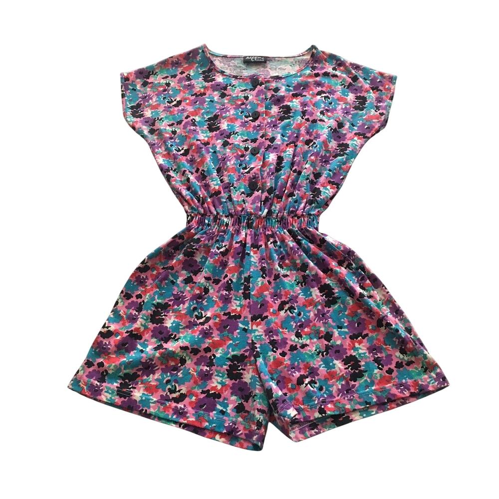 Floral Cotton Romper Vintage Additions by Ronnie Button Back Elastic Waist